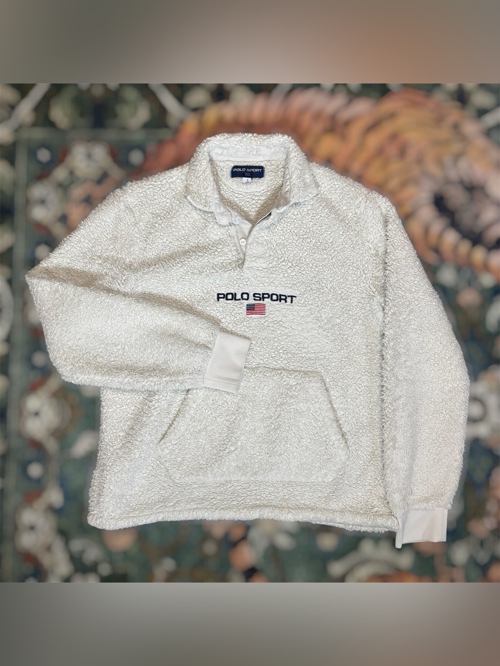 Ralph Lauren Polo Sport Pile Fleece Pullover Sherpa Jacket Jumper Flag Cream M